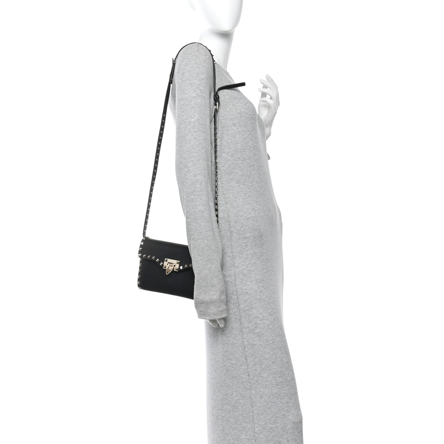 Pebbled Calfskin Rockstud Flip Lock Shoulder Bag Black