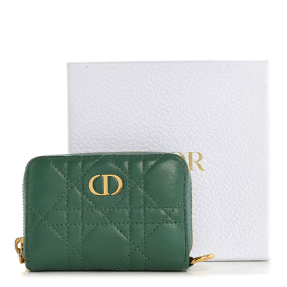 Christian Dior Grained Calfskin Supple Cannage Caro Scarlet Zipped Wallet Vert Tundra 8 of 8