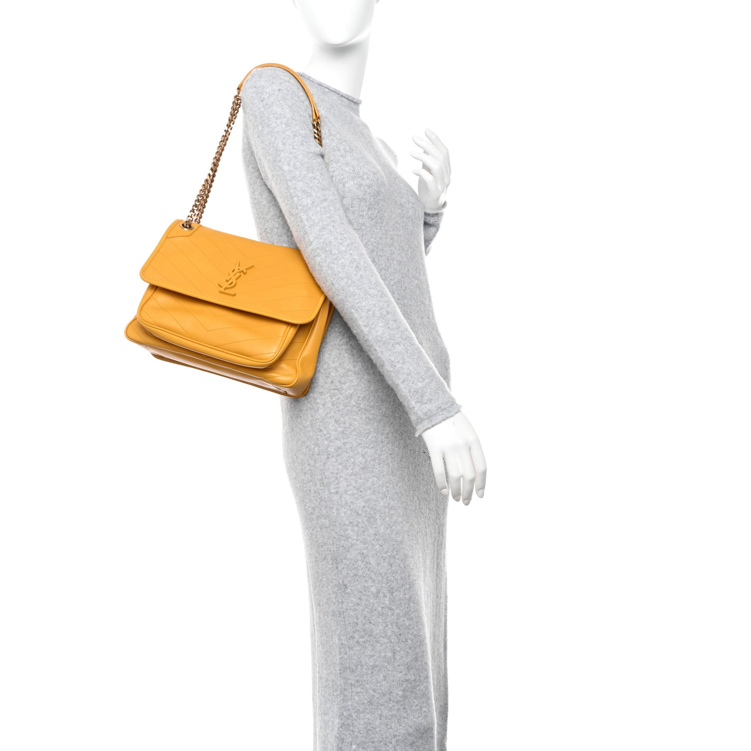 Saint Laurent Lambskin Matelasse Monogram Medium Niki Chain Satchel Yellow 2 of 10