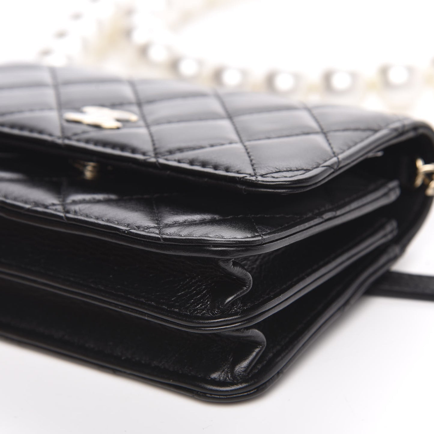 Calfskin Quilted Mini Maxi Pearls Wallet On Chain WOC Black