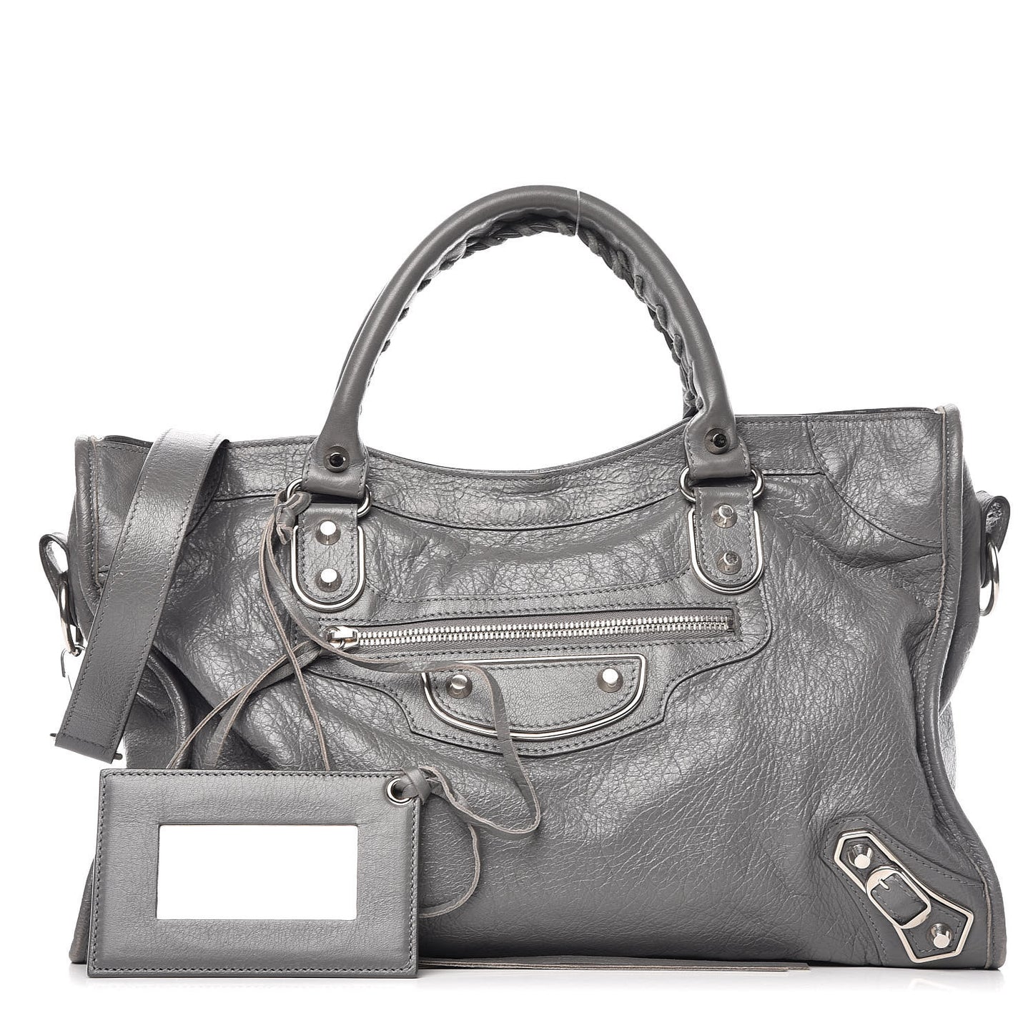 Chevre Silver Metallic Edge Hardware City Gris Cendre
