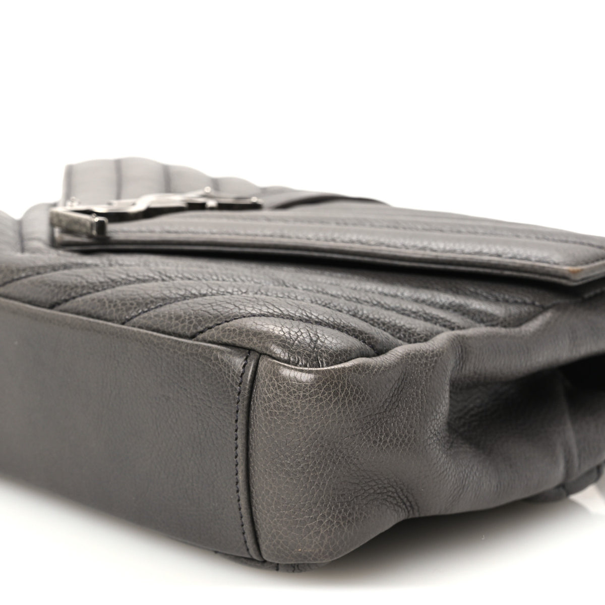Saint Laurent Grained Calfskin Matelasse Chevron Monogram Medium College Bag Grey 12 of 12