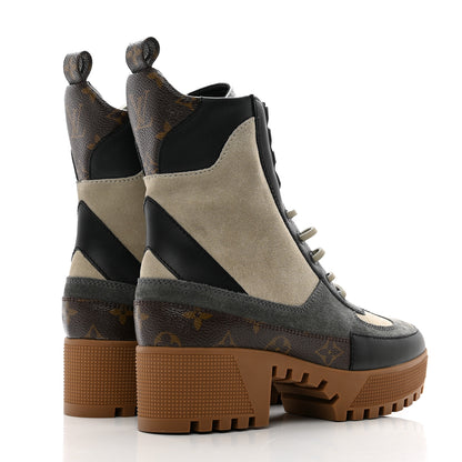 Louis Vuitton Suede Calfskin Monogram Platform Desert Boots 37 Dark Gray 4 of 8
