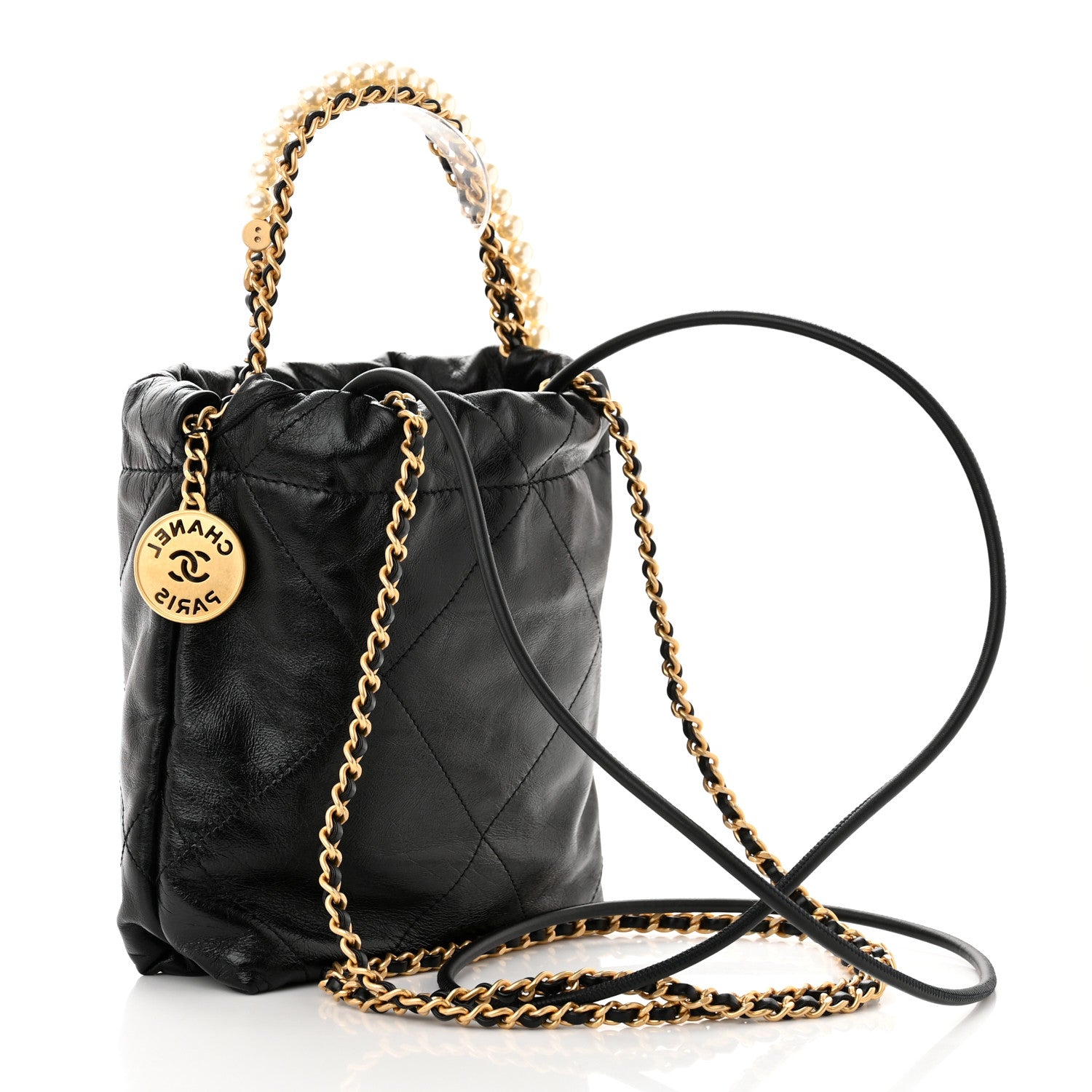 Chanel Shiny Crumpled Calfskin Quilted Pearl Mini Chanel 22 Black 3 of 11