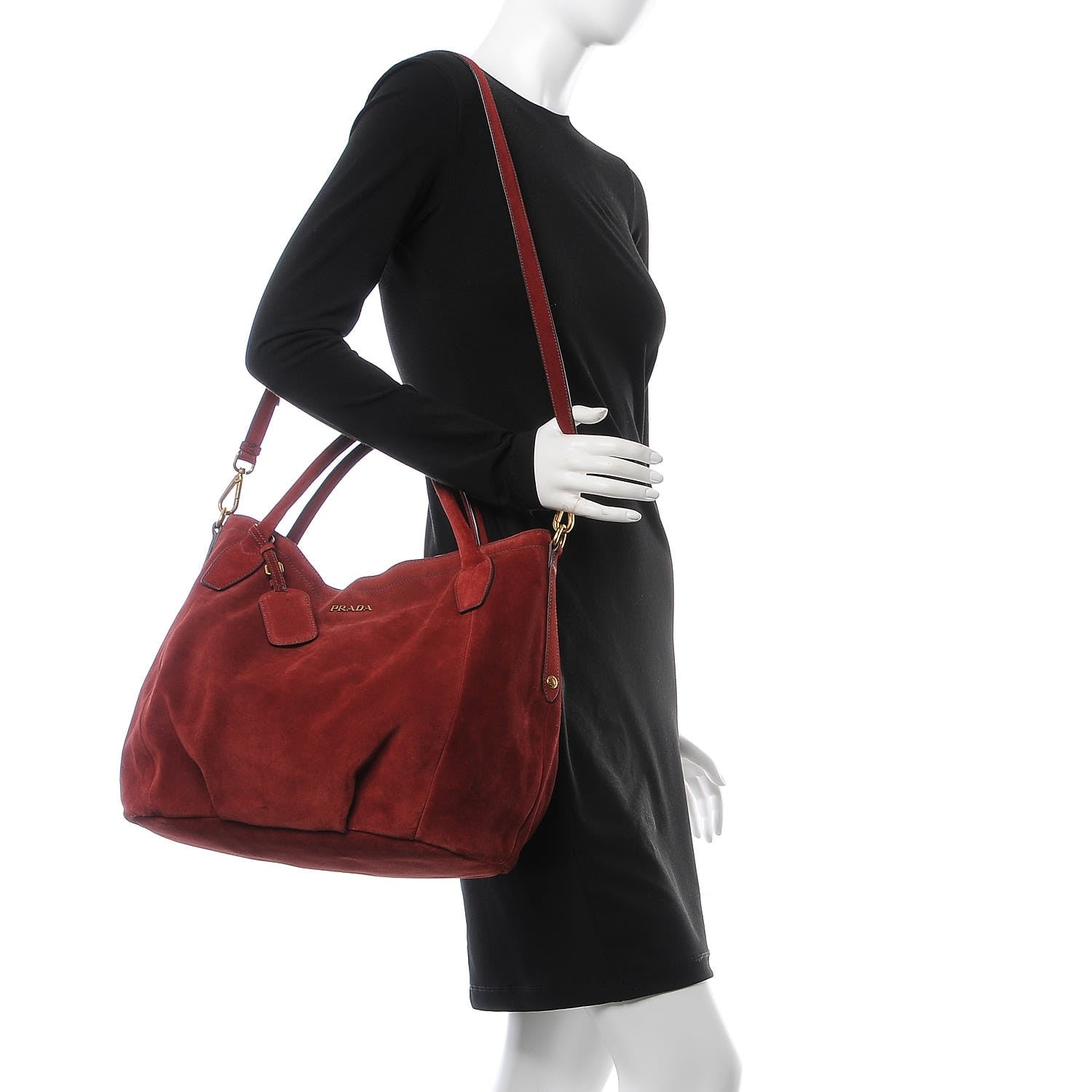 Prada Suede Shoulder Bag Red 3 of 8