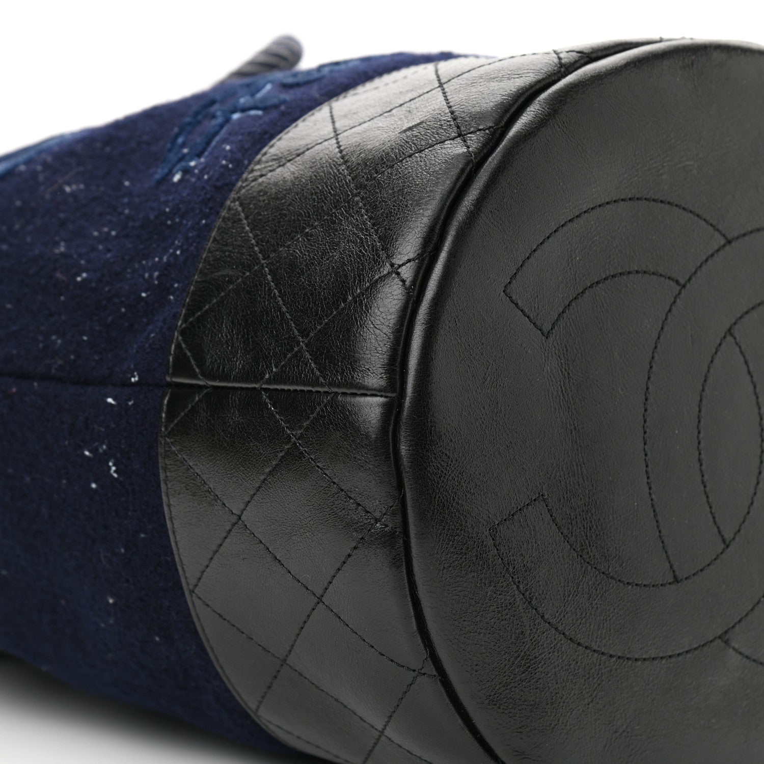 Chanel Wool Calfskin Embroidered Drawstring Backpack Navy Blue 8 of 12