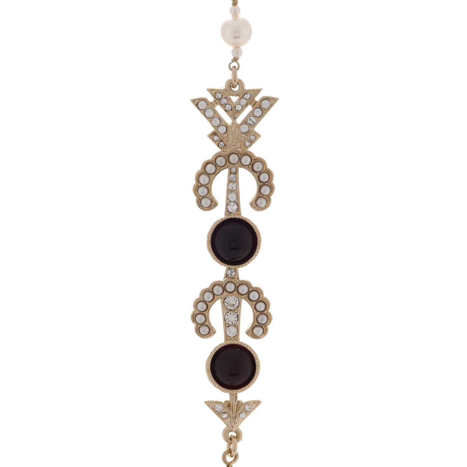 Chanel Pearl Crystal Queen of France Multi Strand Necklace Gold Red 4 of 6