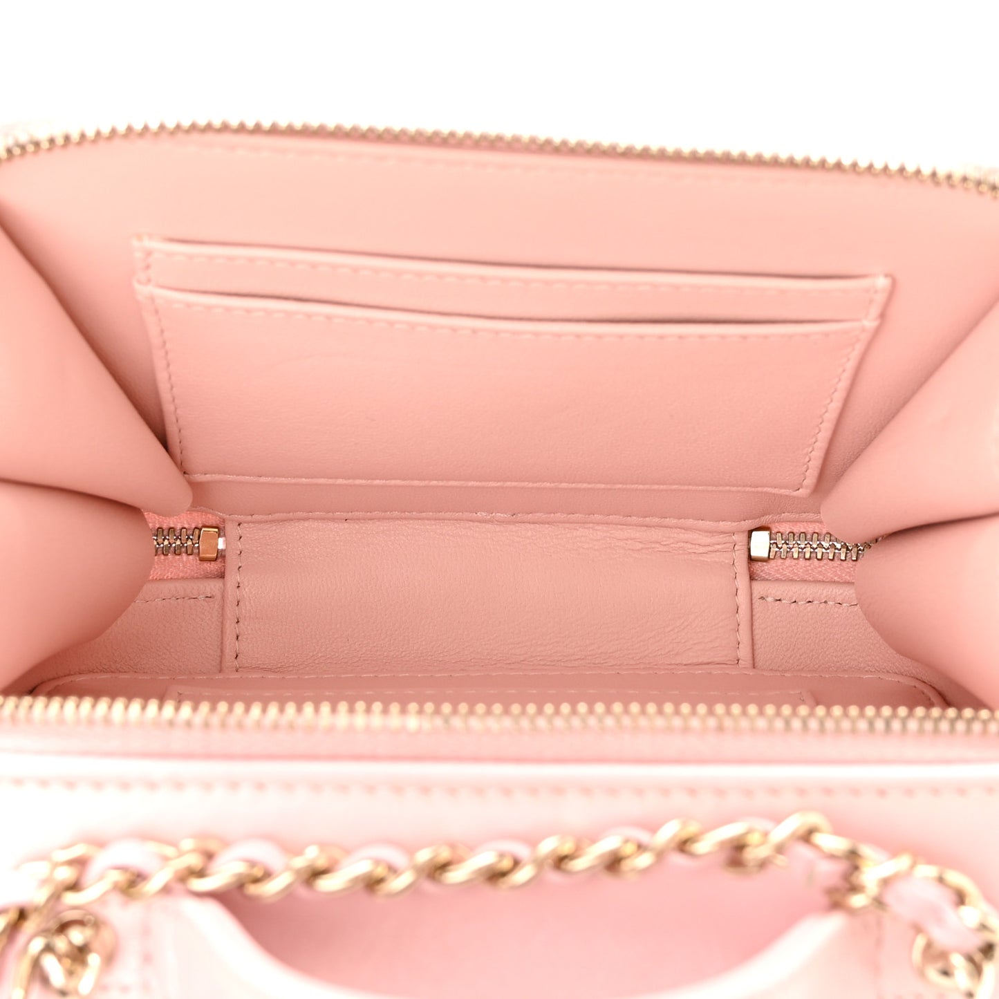 Glazed Calfskin Quilted Small Top Handle Vanity Case Light Pink