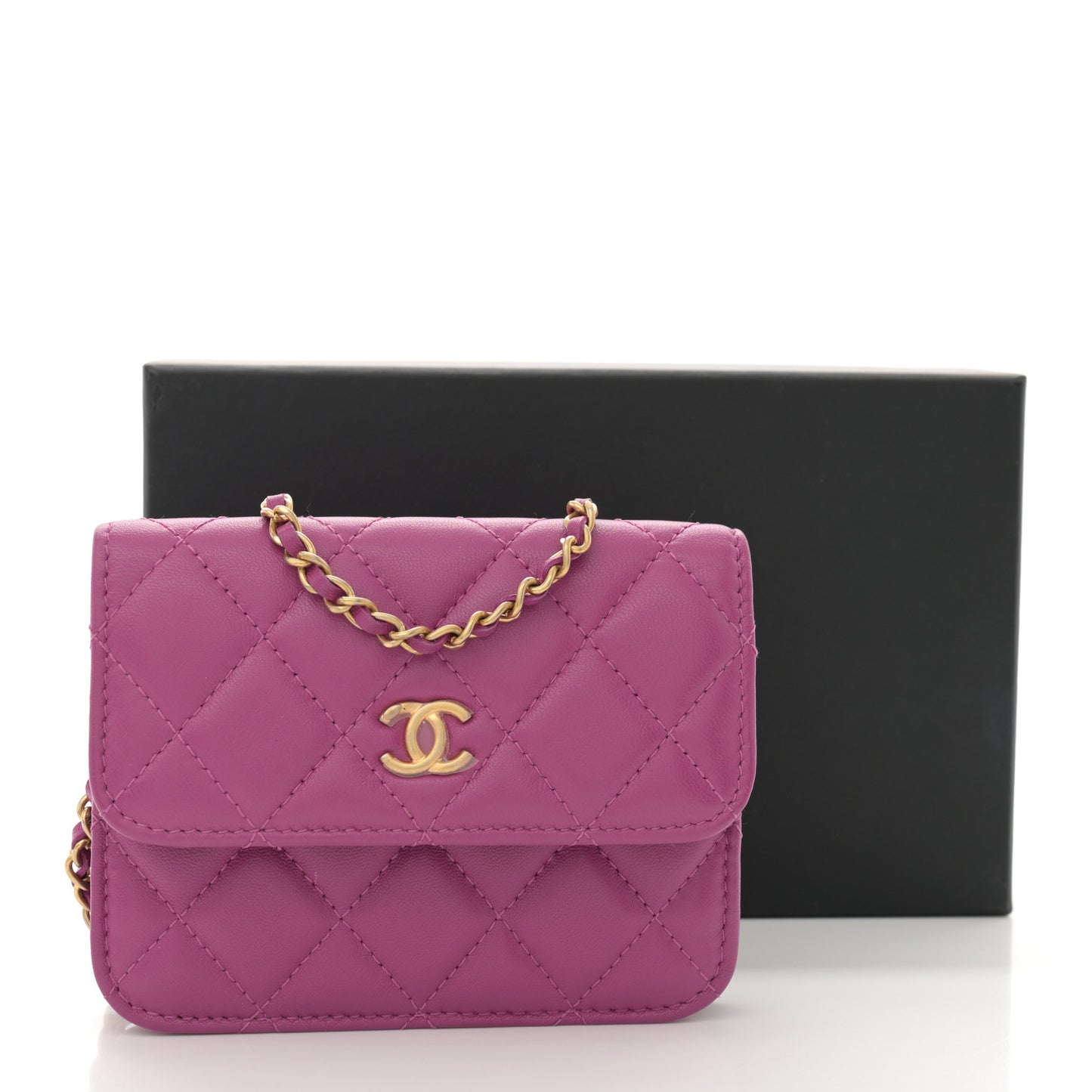 Lambskin Quilted Pearl Crush Clutch With Chain Purple