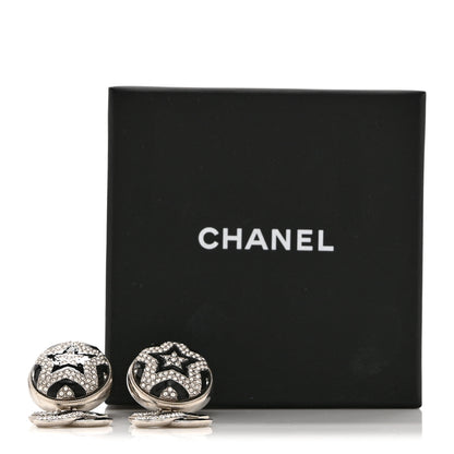 Chanel Crystal Enamel CC Star Drop Earrings Silver Black 5 of 5