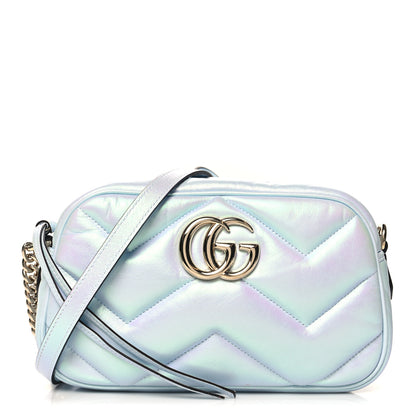 Gucci Iridescent Nappa Chevron Matelasse Small GG Marmont Chain Shoulder Bag Iridescent Snow Light Blue 1 of 11