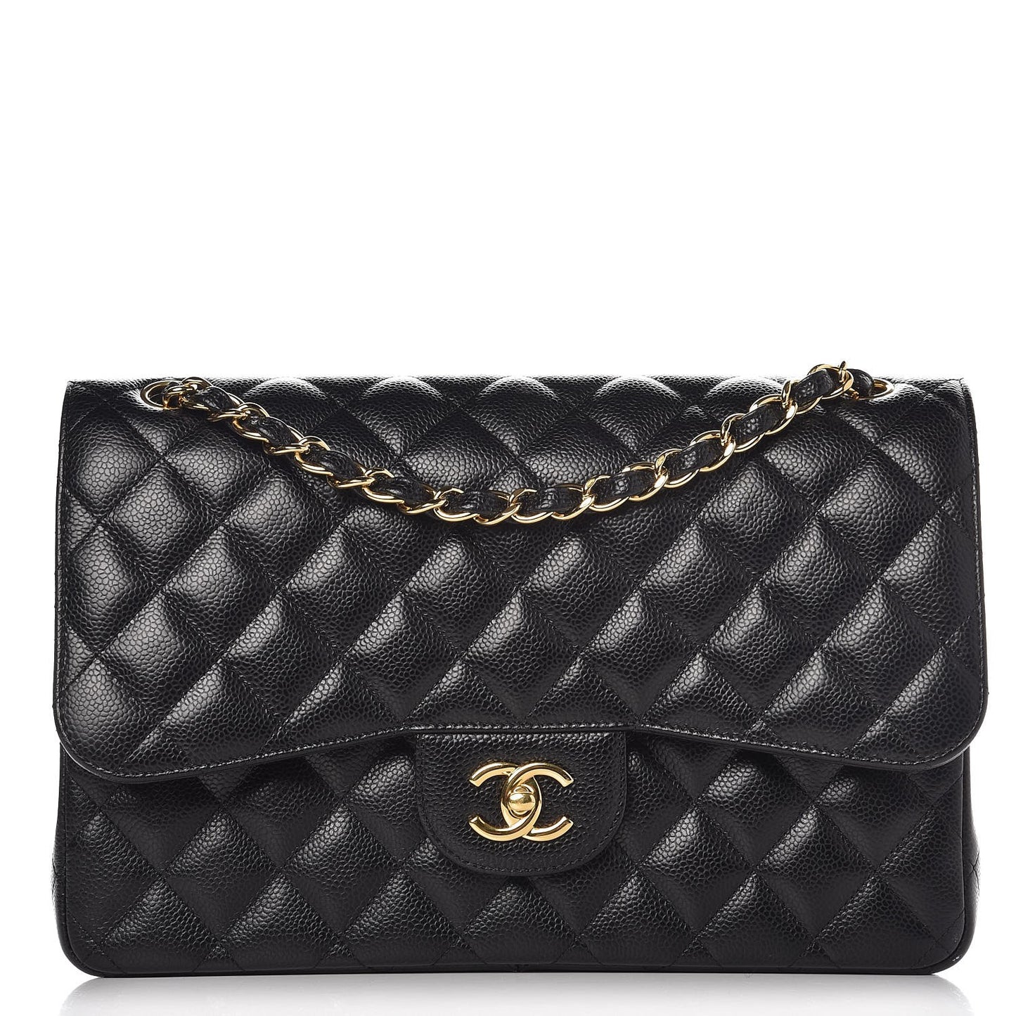 Caviar Quilted Jumbo Double Flap Black