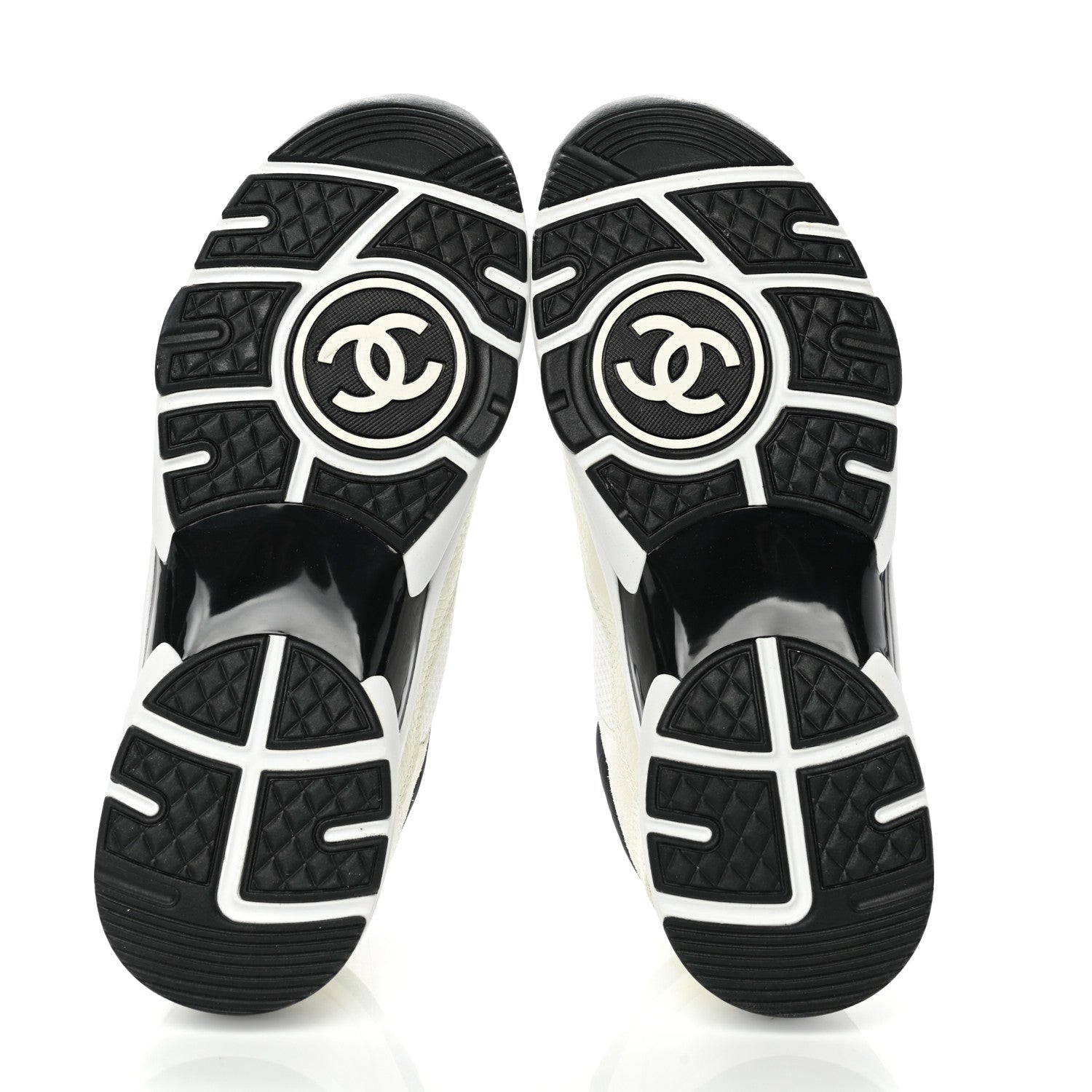 Chanel Mesh Suede Calfskin Grained Calfskin Womens CC Sneakers 38.5 White Black 5 of 9