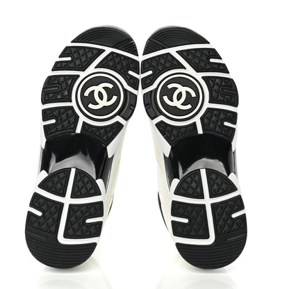 Chanel Mesh Suede Calfskin Grained Calfskin Womens CC Sneakers 38.5 White Black 5 of 9
