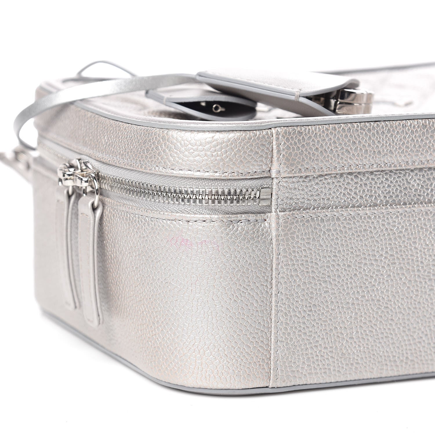 Chanel Metallic Caviar Quilted Large CC Filigree Vanity Case Silver 5 of 12