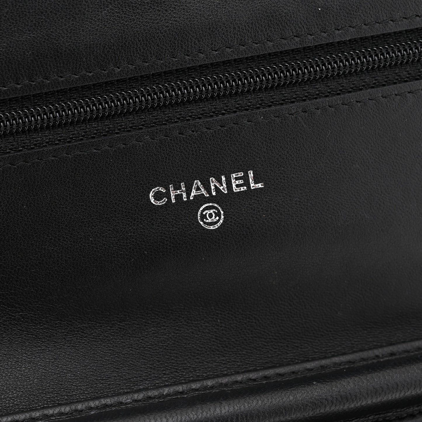 Lambskin Camellia Embossed Wallet On Chain WOC Black