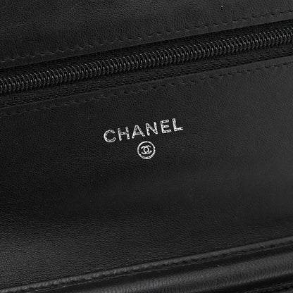 Chanel Lambskin Camellia Embossed Wallet On Chain WOC Black 6 of 15