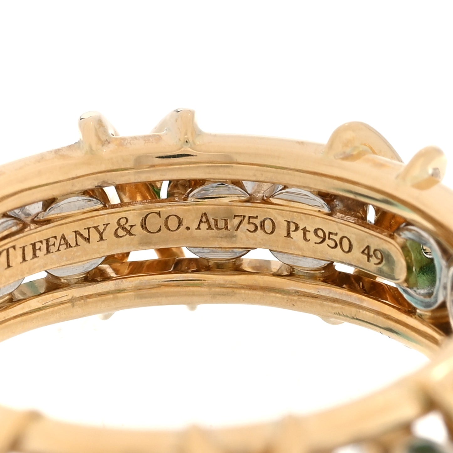 18K Yellow Gold Platinum Diamond Tsavorite Schlumberger Sixteen Stone Ring 55 7.25