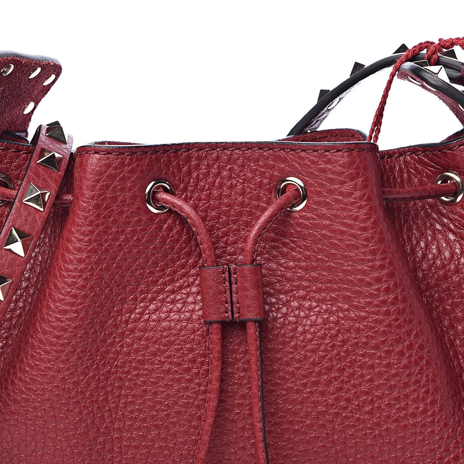 Valentino Garavani Grained Calfskin Rockstud Bucket Bag Rubino 7 of 9