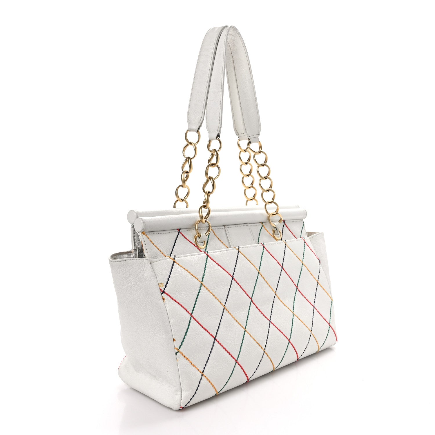 Chanel Calfskin Multicolor Stitch Tote White 3 of 12