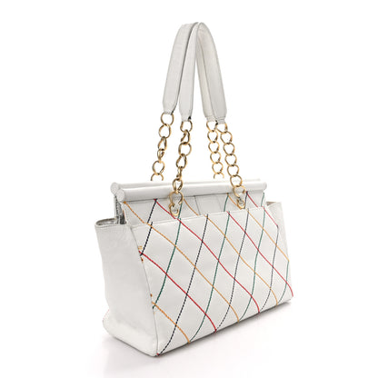 Chanel Calfskin Multicolor Stitch Tote White 3 of 12