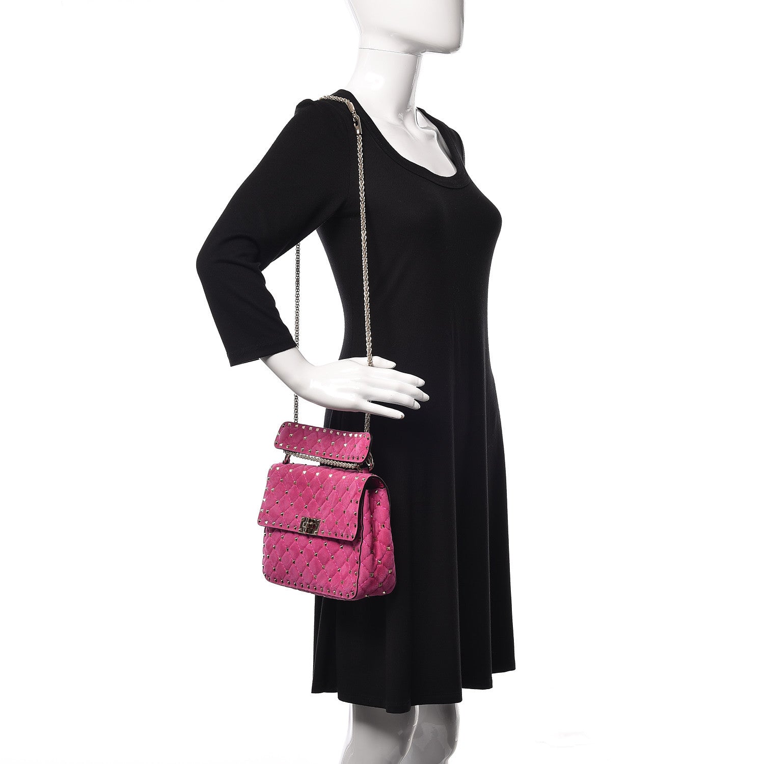 Valentino Garavani Suede Medium Rockstud Spike Shoulder Bag Bright Fuxia 2 of 8