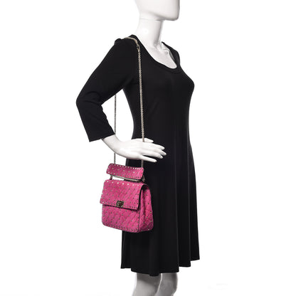 Valentino Garavani Suede Medium Rockstud Spike Shoulder Bag Bright Fuxia 2 of 8