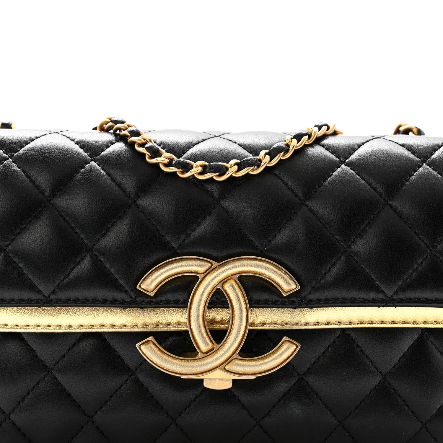 Chanel Lambskin Metallic Quilted Small CC Chic Double Flap Black Gold 9 of 12