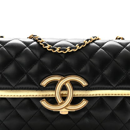 Chanel Lambskin Metallic Quilted Small CC Chic Double Flap Black Gold 9 of 12