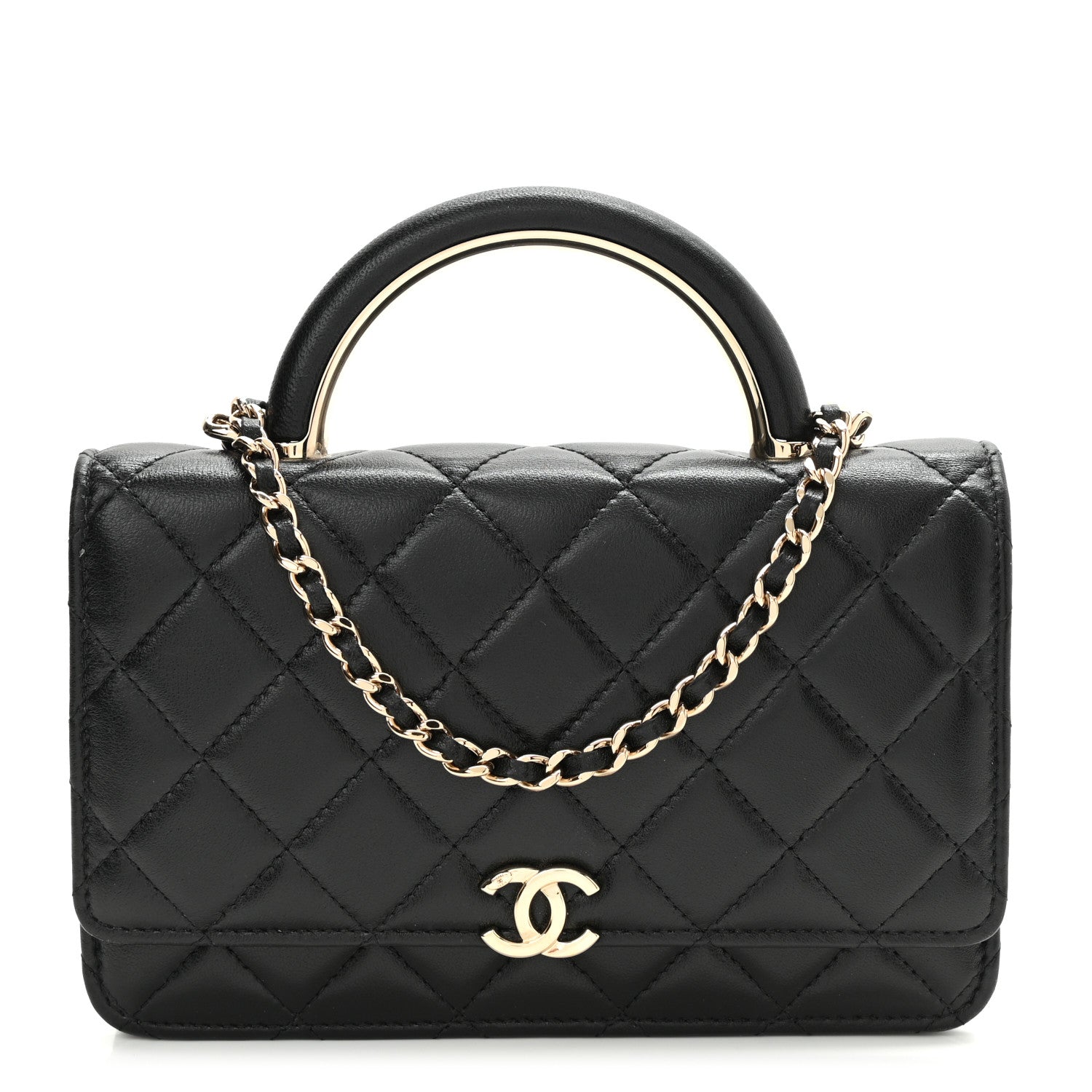 Chanel Lambskin Quilted Top Handle Wallet On Chain WOC Black 1 of 12