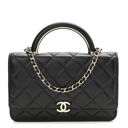 Chanel Lambskin Quilted Top Handle Wallet On Chain WOC Black 1 of 12