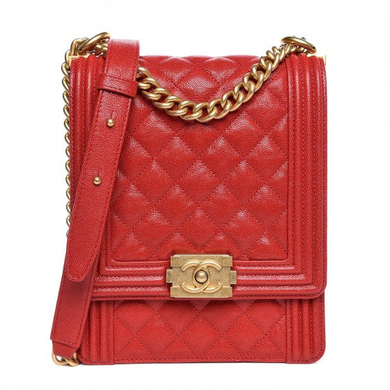 Chanel Caviar Quilted North South Boy Flap Red 1 of 1