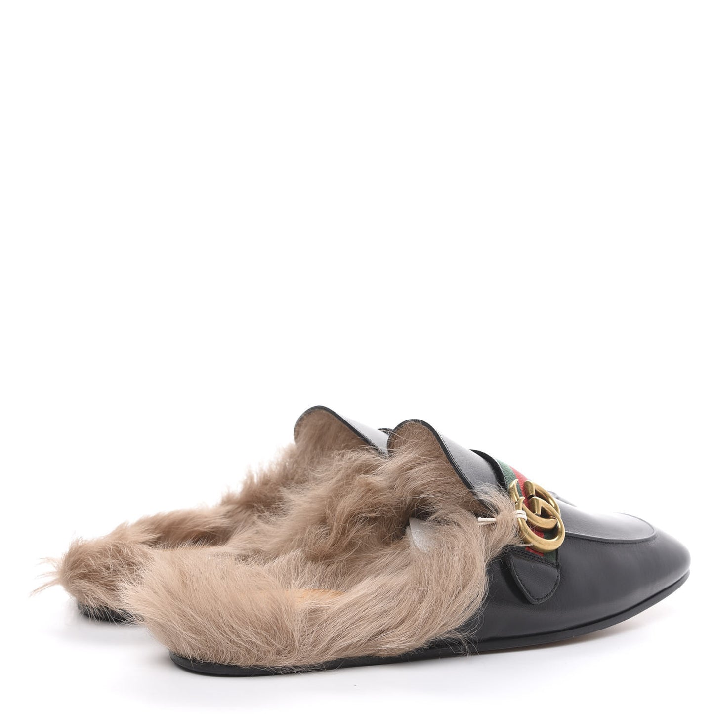 Goatskin Fur Web GG Mens Princetown Slippers 9.5 Black