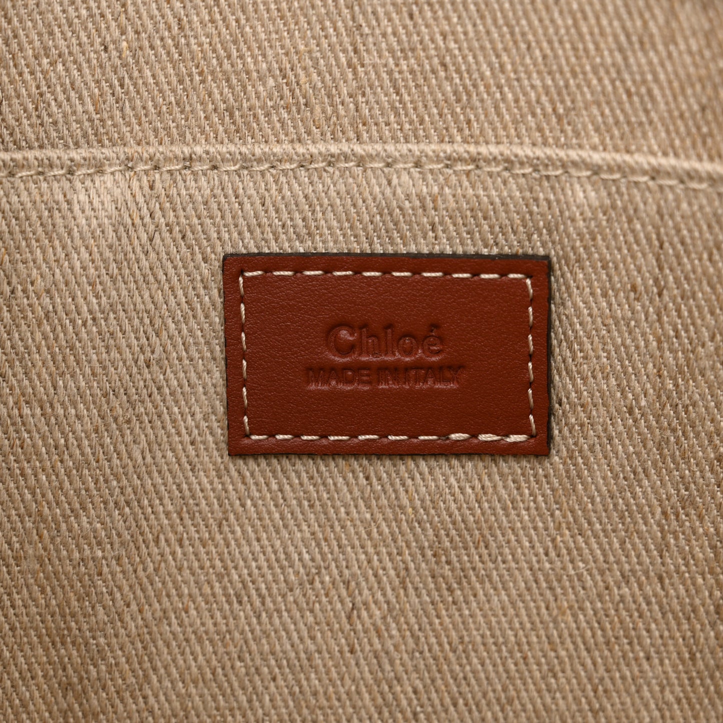 Linen Calfskin Medium Woody Ribbon Tote White Brown