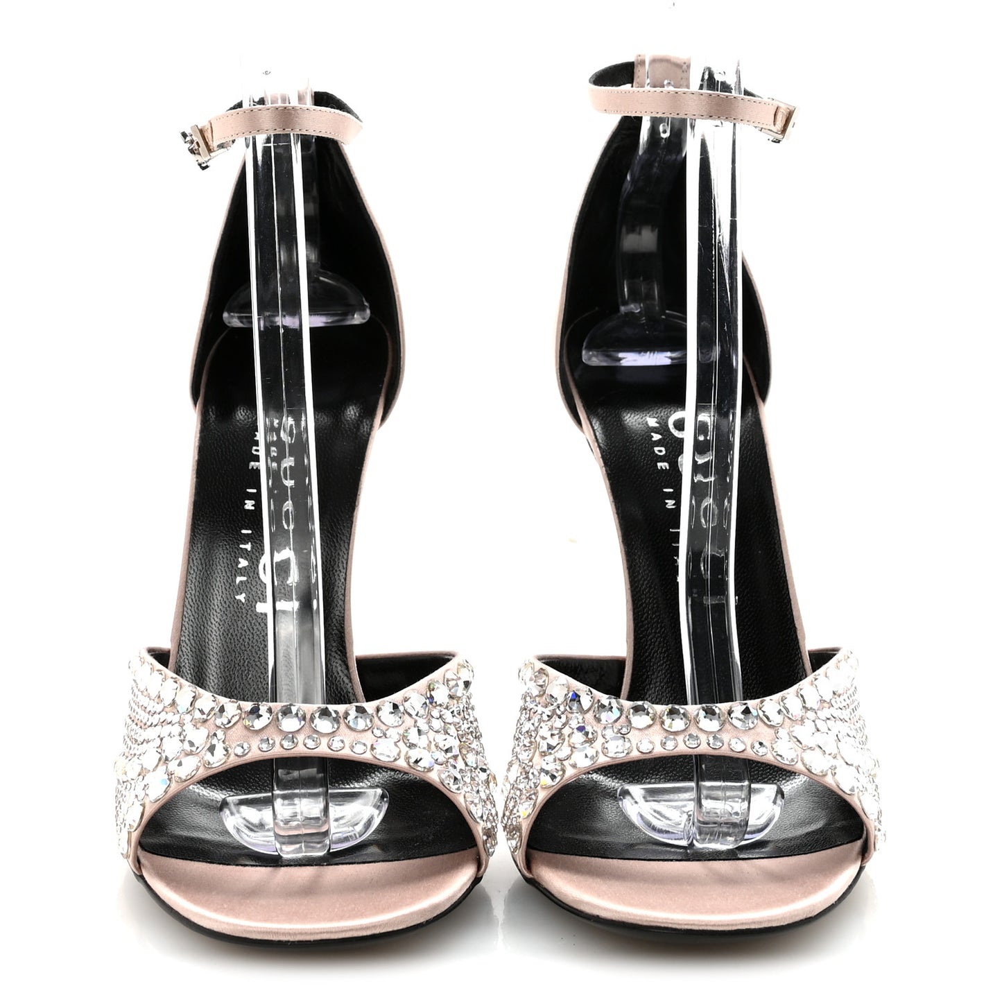 Satin Crystal Ankle Strap Sandal Pumps 38.5 Skin Rose