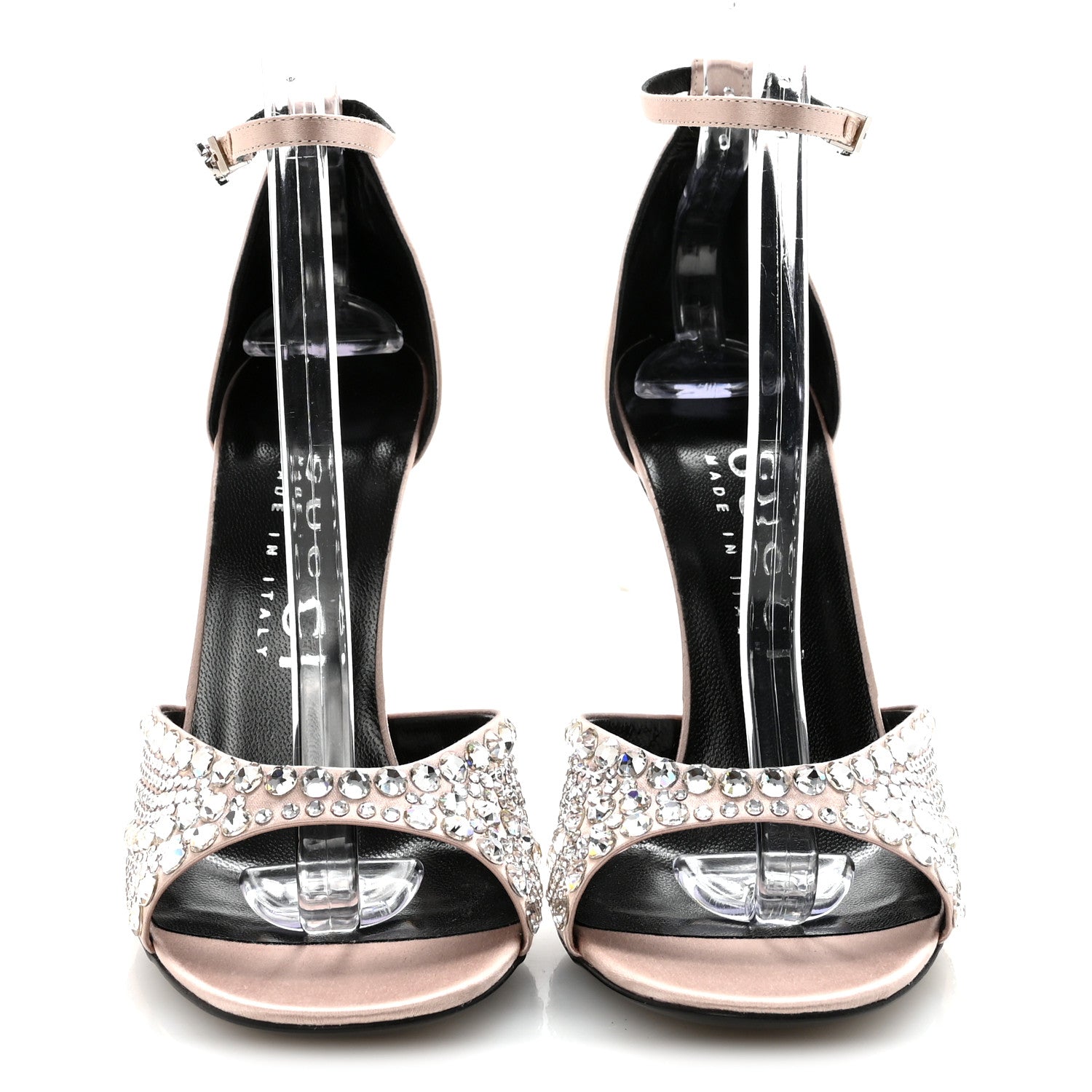 Gucci Satin Crystal Ankle Strap Sandal Pumps 38.5 Skin Rose 3 of 8