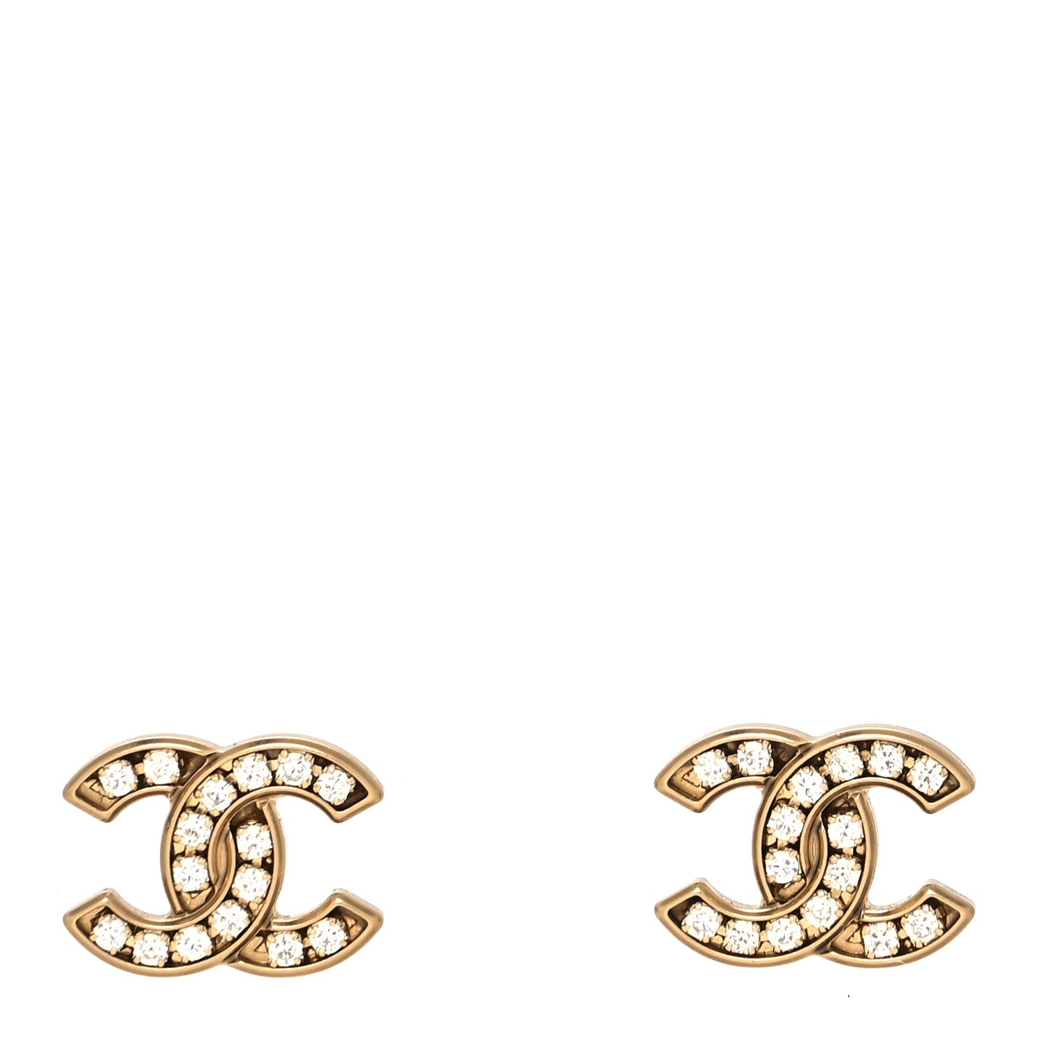 Chanel Matte Metal Crystal CC Earrings Gold 1 of 4
