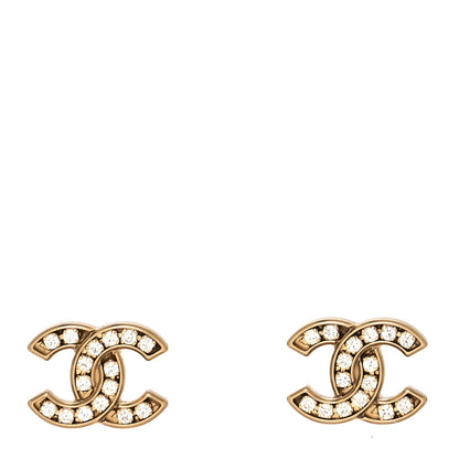 Chanel Matte Metal Crystal CC Earrings Gold 1 of 4