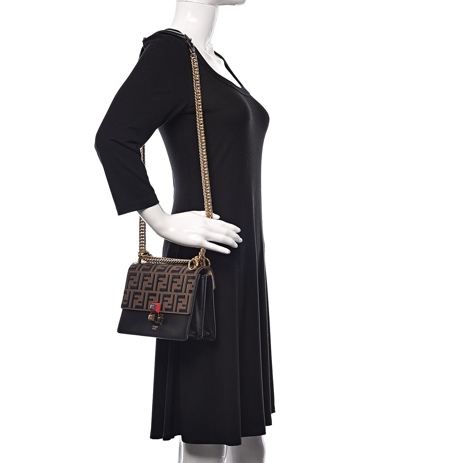 Fendi Vitello Liberty Bi-Color FF 1974 Embossed Small Kan I Shoulder Bag Black Maya 2 of 10