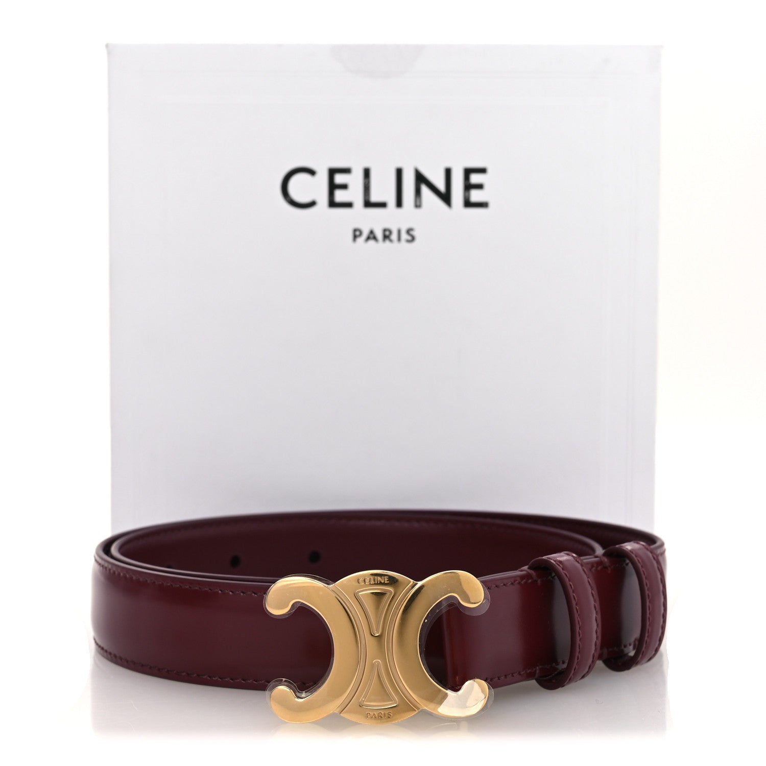 Celine Box Calfskin Medium 25mm Triomphe Belt 70 Light Burgundy 8 of 8