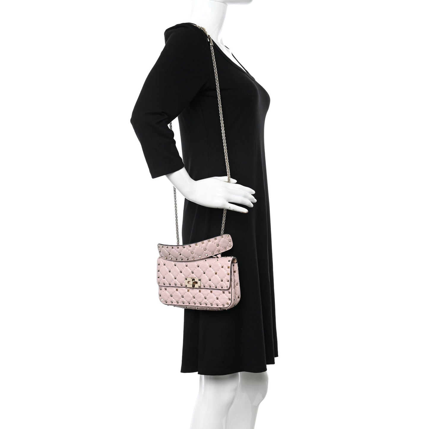 Nappa Small Rockstud Spike Shoulder Bag Water Rose