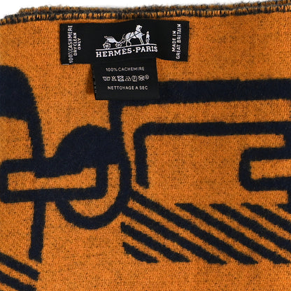 Hermes Cashmere Casaque Do Re Boucles Muffler Bleu Black Jaune Ocre 3 of 3
