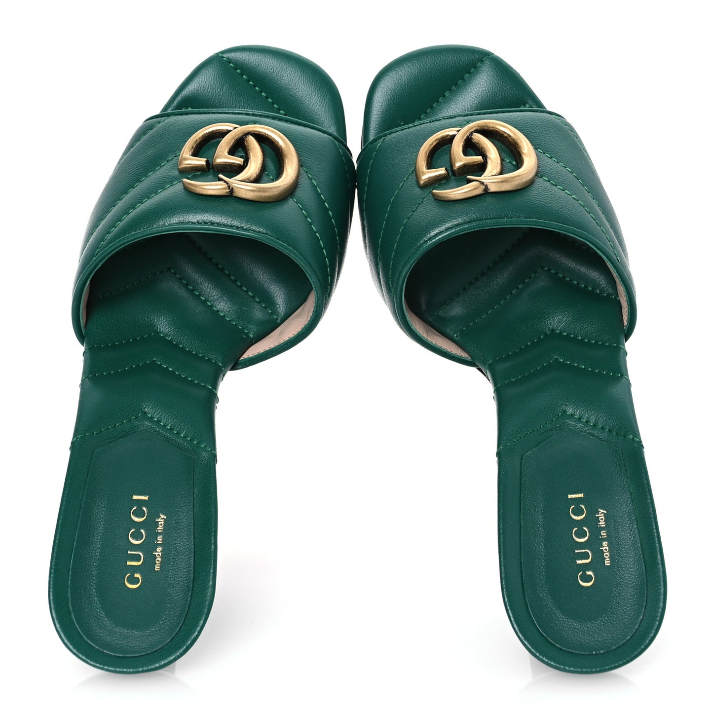 Nappa Matelasse GG Marmont 75mm Slide Sandals 35 Emerald