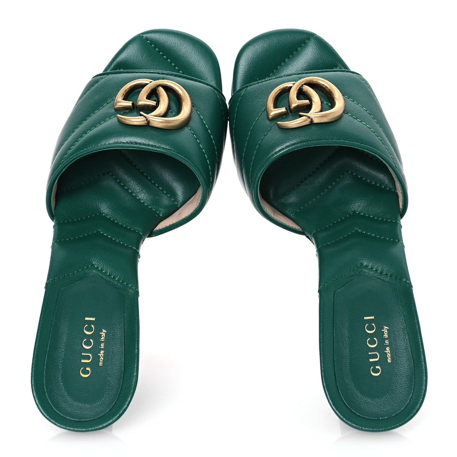 Gucci Nappa Matelasse GG Marmont 75mm Slide Sandals 35 Emerald 2 of 12