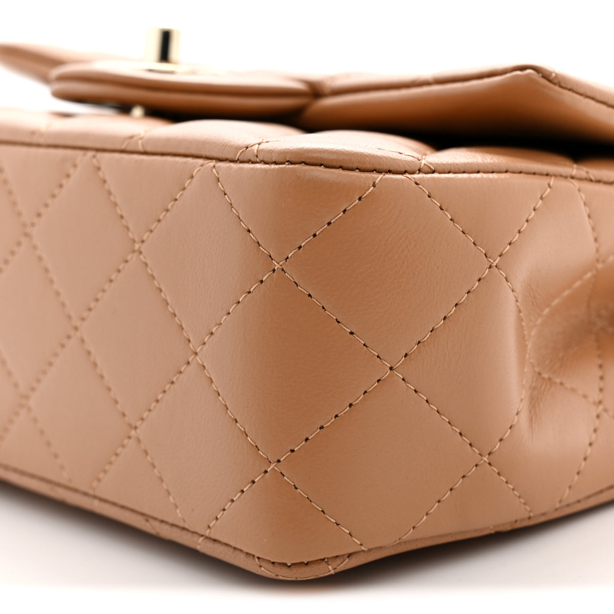 Lambskin Quilted Mini Top Handle Rectangular Flap Dark Beige
