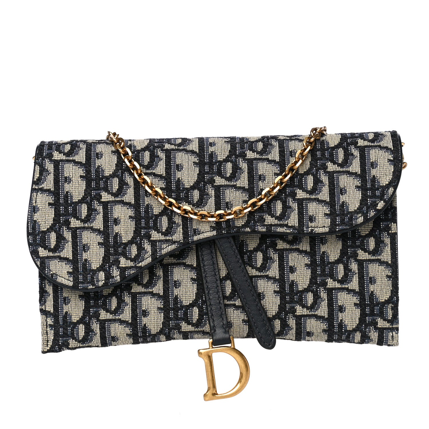 Christian Dior Oblique Saddle Chain Long Wallet Blue 2 of 18