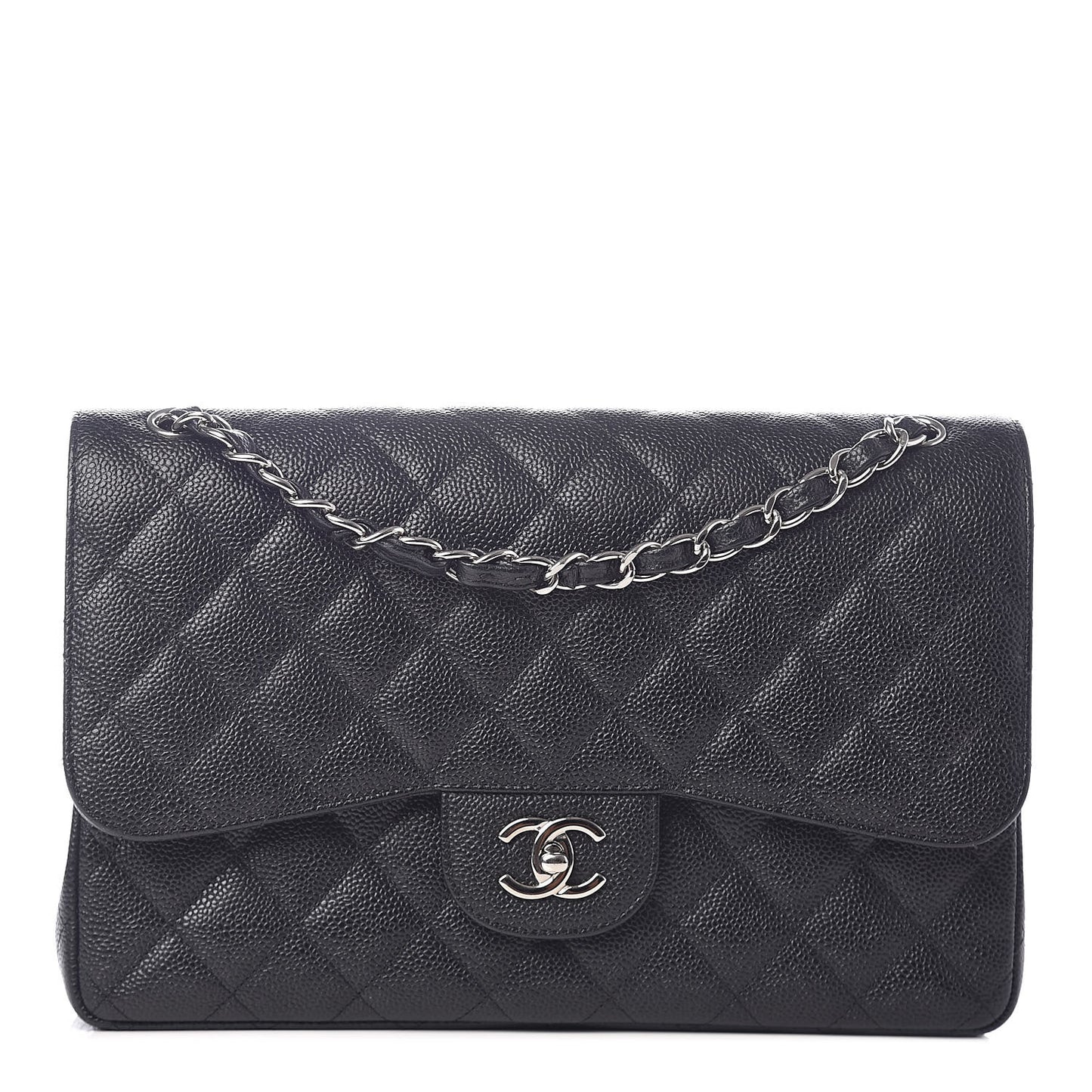 Caviar Quilted Jumbo Double Flap Black