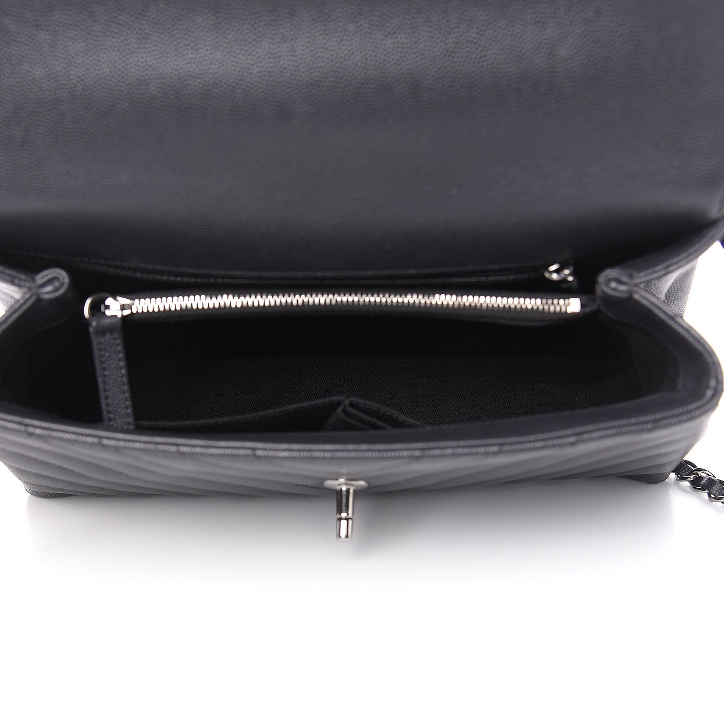 Caviar Chevron Quilted Small Coco Handle Flap Dark Grey