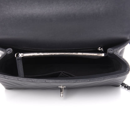 Chanel Caviar Chevron Quilted Small Coco Handle Flap Dark Grey 5 of 10