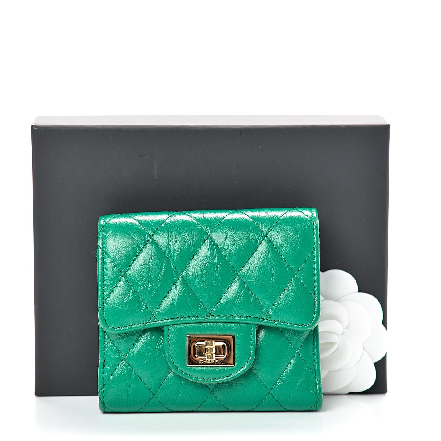 Aged Calfskin Quilted Reissue Compact Wallet Green